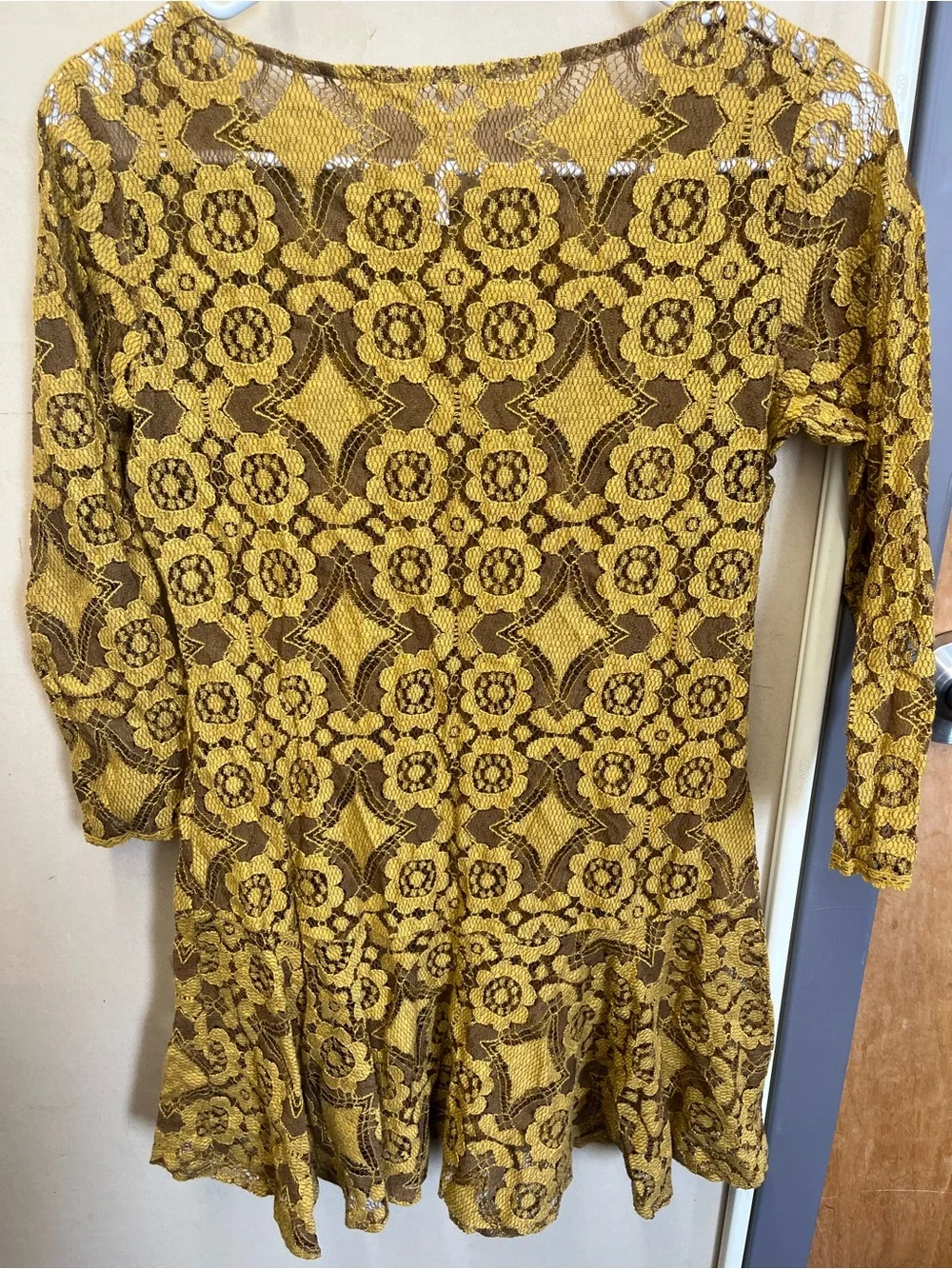 Free people Yellow Lace Floral Fit-and-Flare Dress
